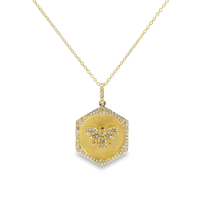 crystal-studded gold ring Yellow Gold Pave Diamond Bumble Bee Pendant