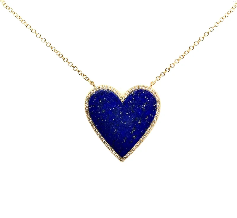 delicate gold band ring Yellow Gold Lapis and Diamond Heart Necklace