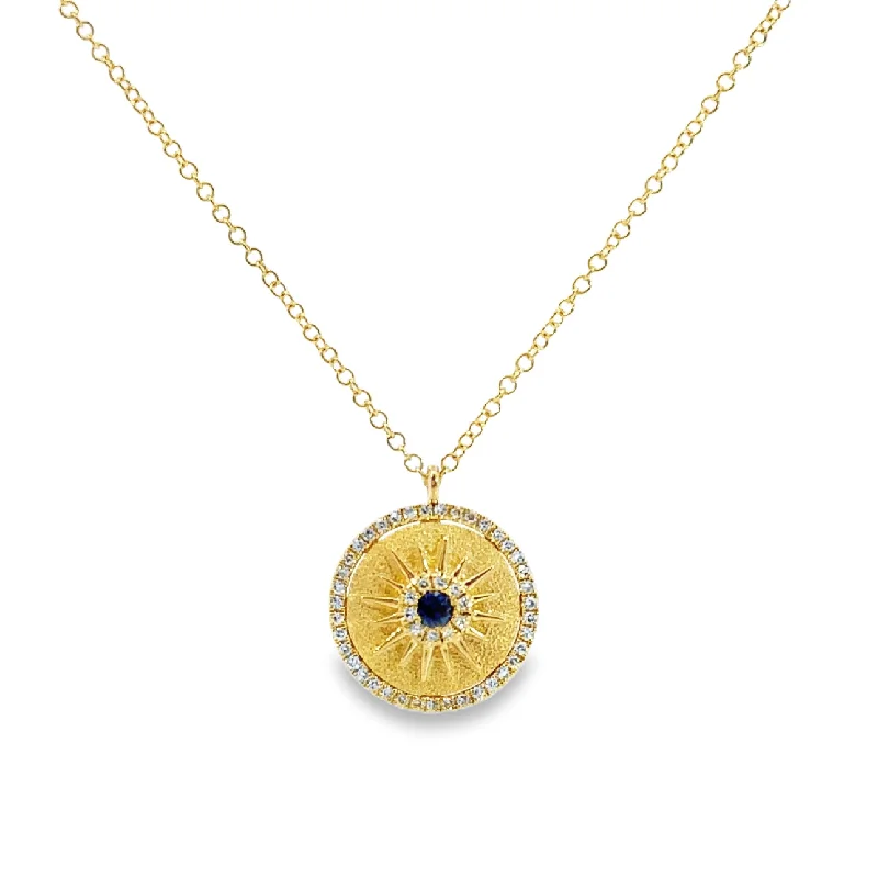handcrafted beaded hoop earrings Yellow Gold Diamond and Sapphire Sunburst Pendant