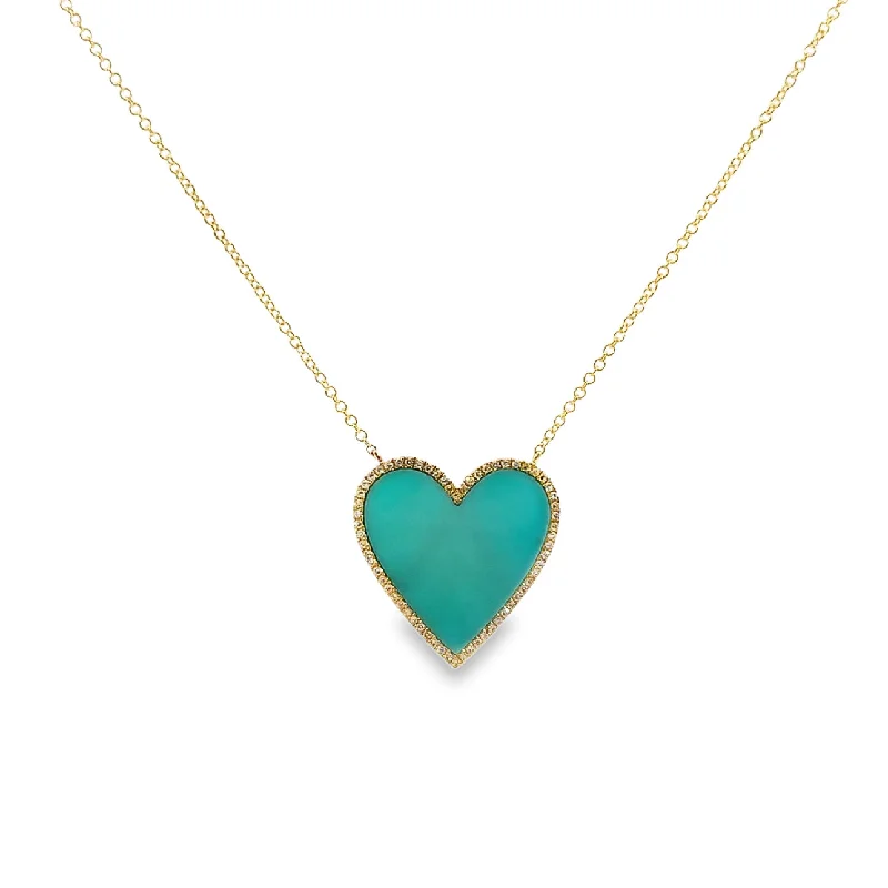 statement silver feather earrings Yellow Gold Turquoise and Diamond Heart Necklace