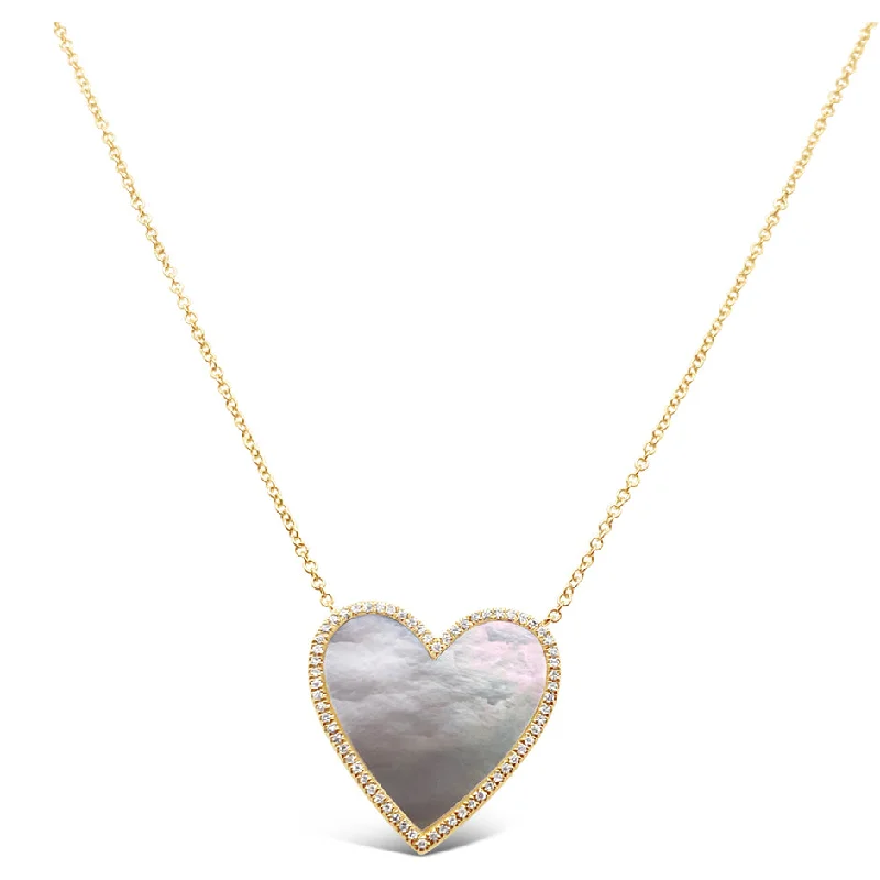 eternity ring for anniversary Yellow Gold Mother of Pearl and Diamond Heart Necklace eternity ring for anniversary Yellow Gold Mother of Pearl and Diamond Heart Necklace