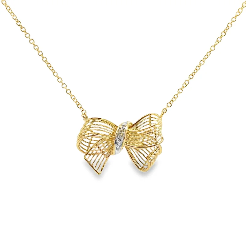 minimalist stacking rings set Yellow Gold Diamond Ribbon Necklace