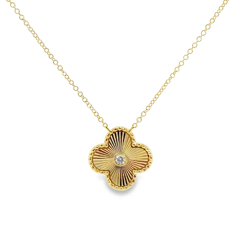 thin gold wedding band women Yellow Gold Diamond Clover Shape Necklace