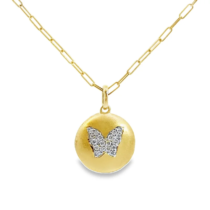 unique crystal bar necklace Yellow Gold Diamond Butterfly Pendant