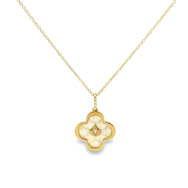 moonstone engagement ring boho Yellow Gold Mother of Pearl and Diamond Clover Necklace