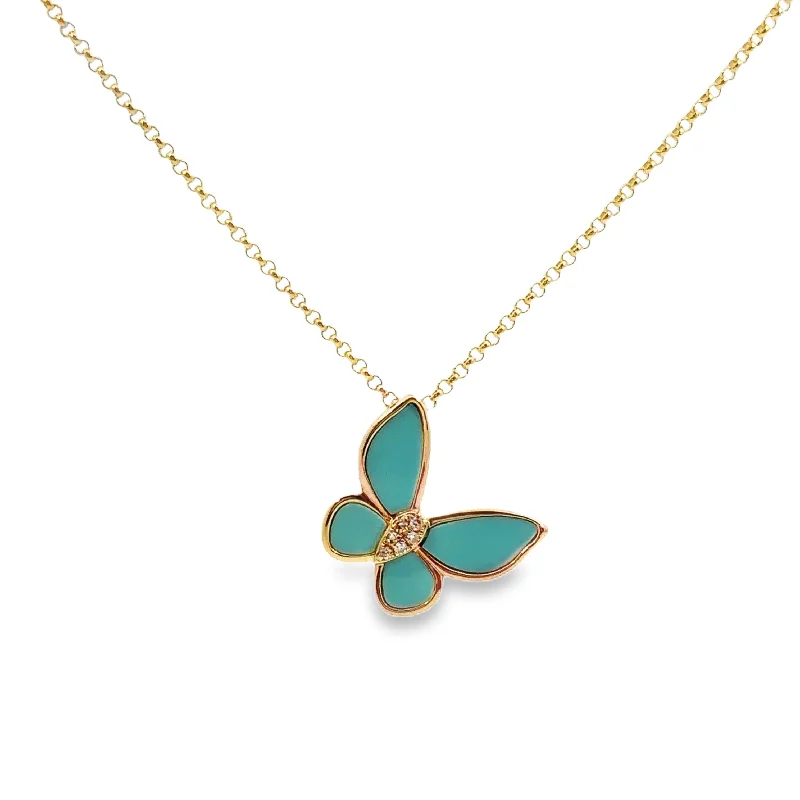 personalized photo locket necklace Yellow Gold Turquoise and Diamond Butterfly Pendant personalized photo locket necklace Yellow Gold Turquoise and Diamond Butterfly Pendant