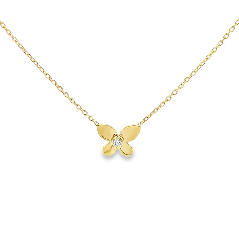 delicate chain necklace gold Yellow Gold Solitaire Diamond Butterfly Necklace
