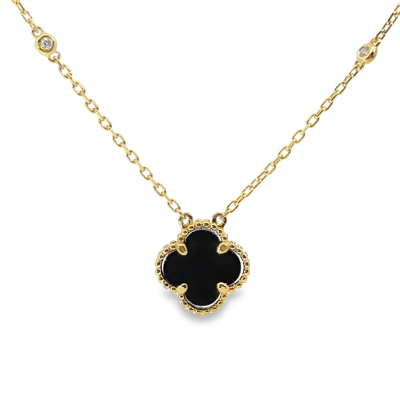 colorful gemstone engagement ring Yellow Gold Balck Onyx and Diamond Fashion Necklace