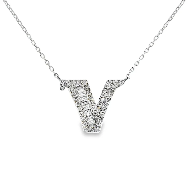 sterling silver charm anklet White Gold Diamond Initial Necklace