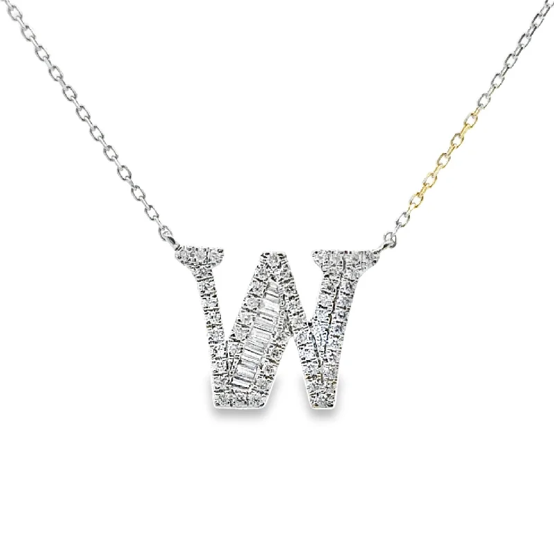 silver rope chain men White Gold Diamond Initial Necklace