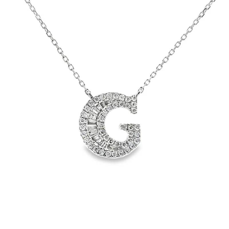 hammered gold disc necklace White Gold Diamond Initial Necklace