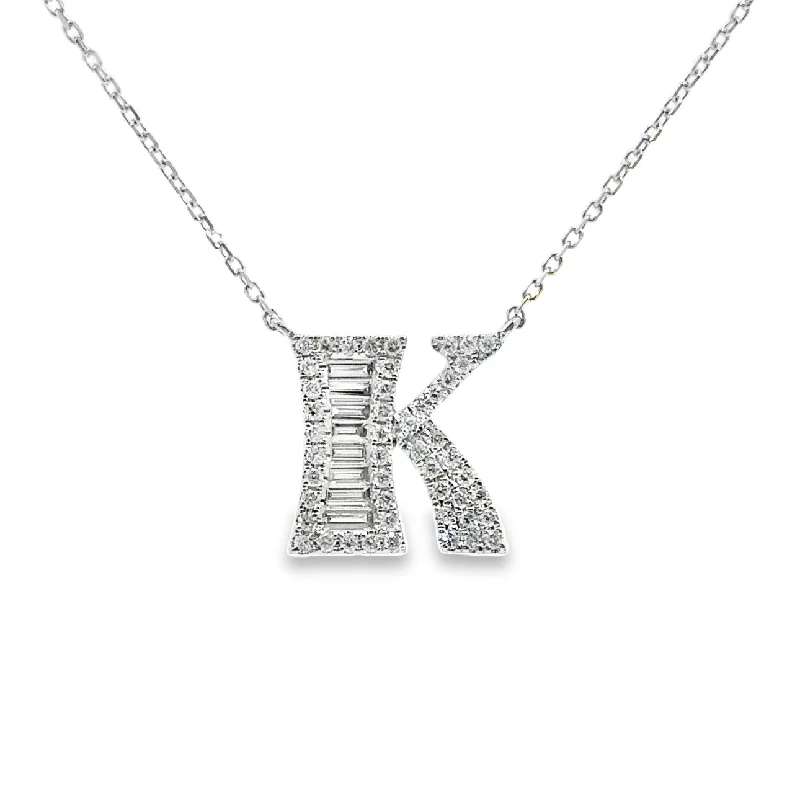 birthstone charm bracelet for mom White Gold Diamond Initial Necklace