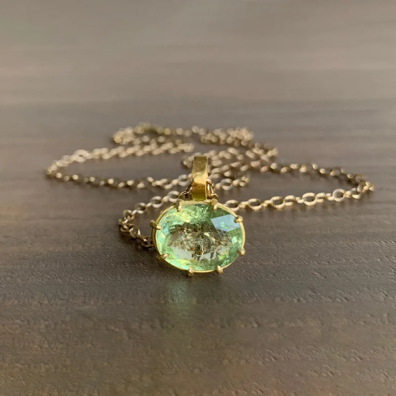 modern geometric earrings gold Oval Mint Green Beryl Pendant