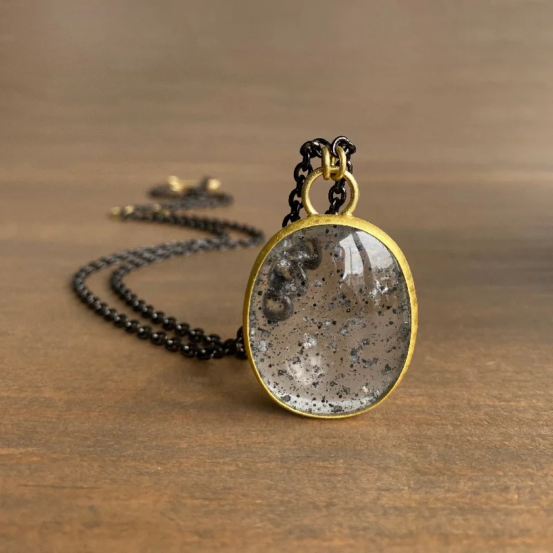 wedding anniversary diamond ring Oval Pyrite in Quartz Open Back Pendant