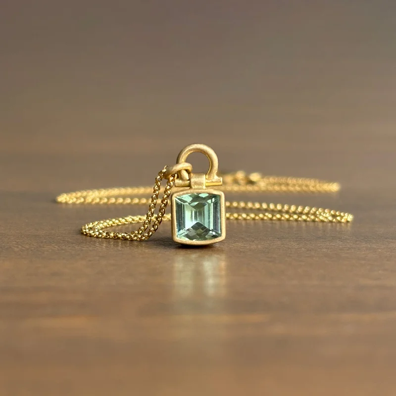 diamond halo stud earrings Pale Green Tourmaline Square Pendant
