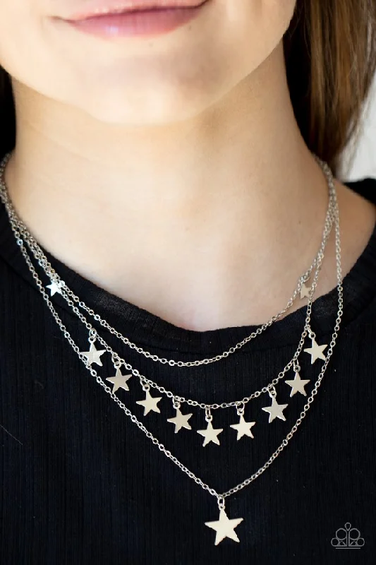 dainty beaded stretch bracelet Paparazzi Necklace ~ Americana Girl - Silver
