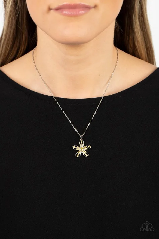 silver moon phase pendant Paparazzi Necklace ~ Botanical Ballad - Yellow