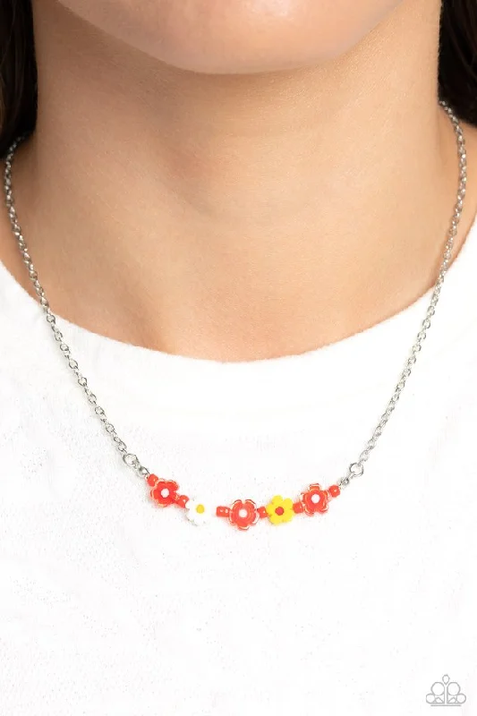 thin silver chain necklace Paparazzi Necklace ~ BOUQUET We Go - Red