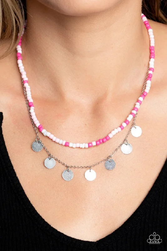 round cut diamond engagement ring Paparazzi Necklace ~ Comet Candy - Pink