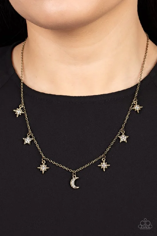 vintage-style diamond halo ring Paparazzi Necklace ~ Cosmic Runway - Brass