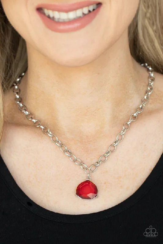 pearl and gold chain earrings Paparazzi Necklace ~ Gallery Gem - Red