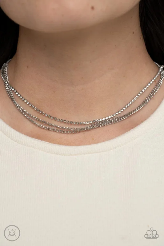 delicate gold band ring Paparazzi Necklace ~ Glitzy Gusto - White