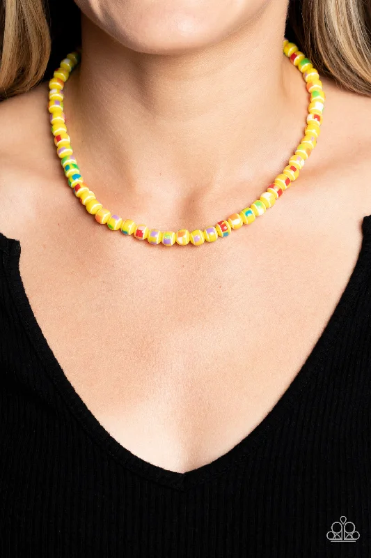celestial sun and moon earrings Paparazzi Necklace ~ Gobstopper Glamour - Yellow
