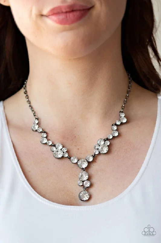 rose gold cubic zirconia earrings Paparazzi Necklace ~ Inner Light - Black