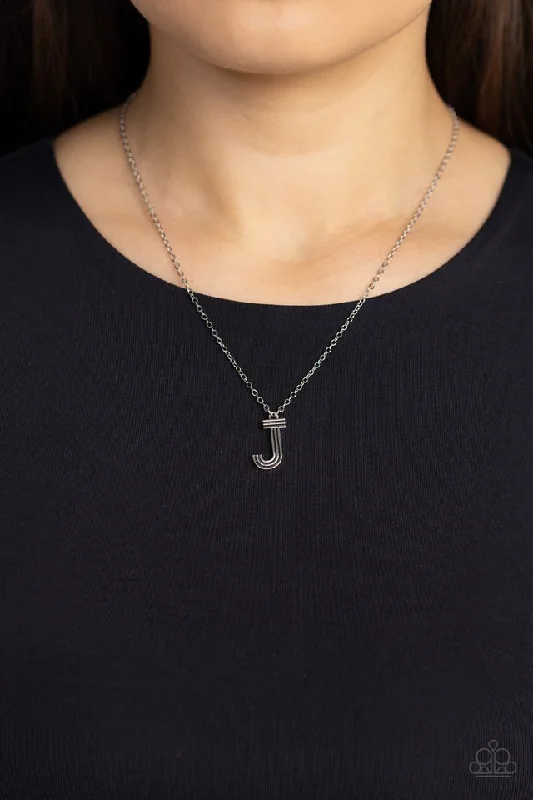 silver wedding band with engraving Paparazzi Necklace ~ Leave Your Initials - Silver - J silver wedding band with engraving Paparazzi Necklace ~ Leave Your Initials - Silver - J