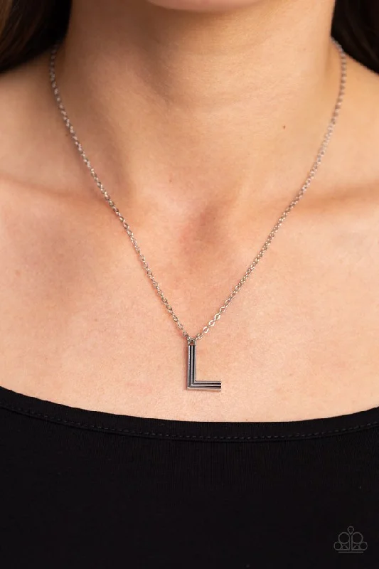 dainty birthstone ring for women Paparazzi Necklace ~ Leave Your Initials - Silver - L dainty birthstone ring for women Paparazzi Necklace ~ Leave Your Initials - Silver - L