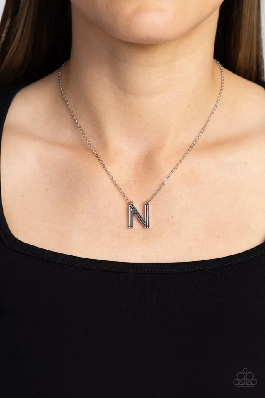 wedding band with diamonds Paparazzi Necklace ~ Leave Your Initials - Silver - N