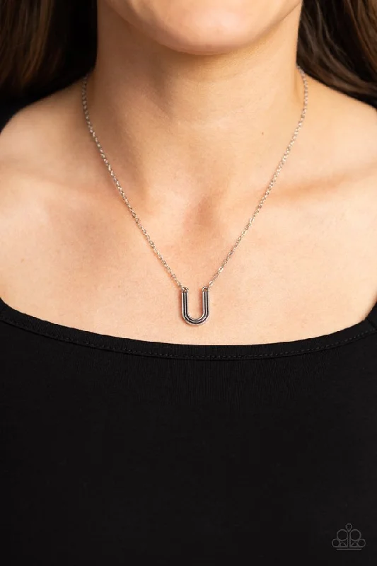 minimalist gold crescent moon necklace Paparazzi Necklace ~ Leave Your Initials - Silver - U