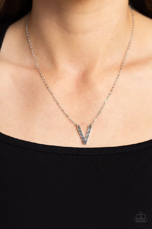 dainty rose gold anklet Paparazzi Necklace ~ Leave Your Initials - Silver - V