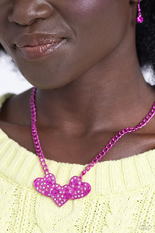 dainty heart charm necklace Paparazzi Necklace ~ Low-Key Lovestruck - Pink