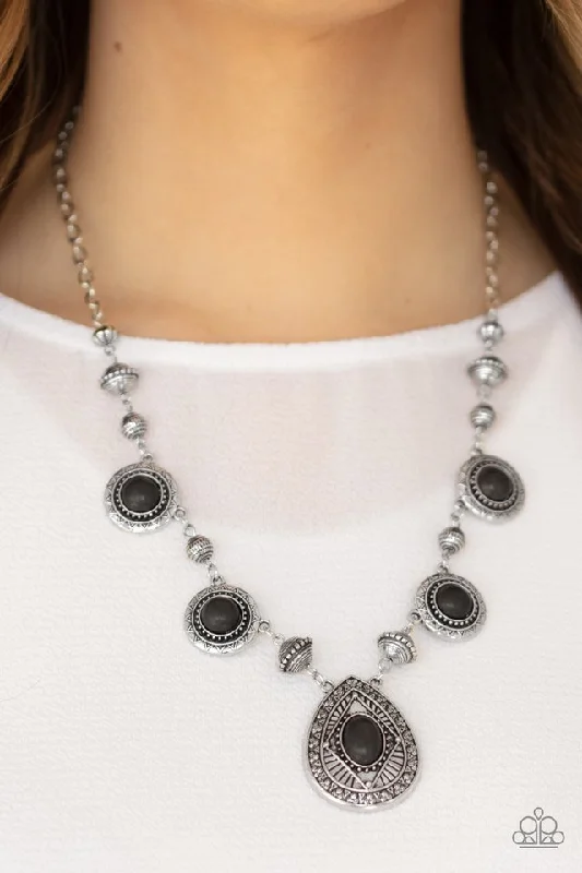 rose gold bezel ring Paparazzi Necklace ~ Mayan Magic - Black