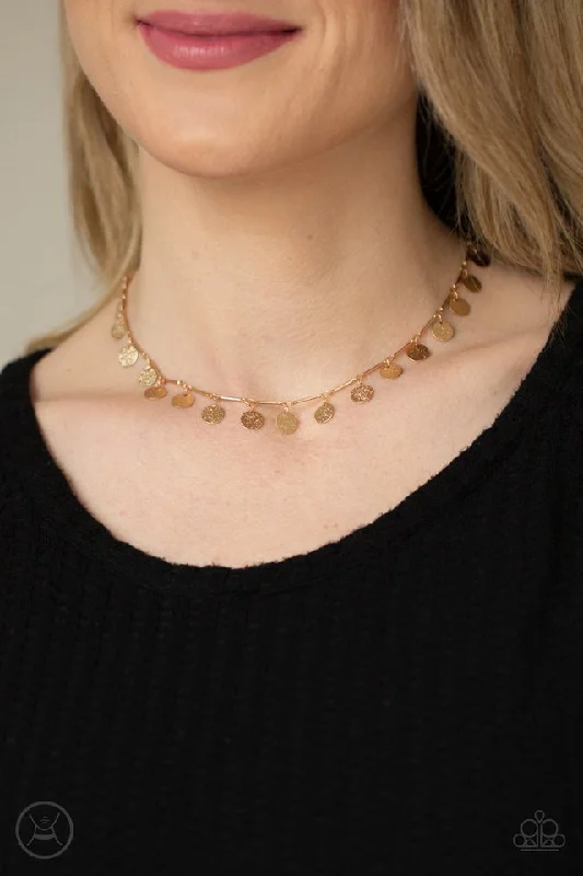 hammered silver wedding band Paparazzi Necklace ~ Musically Minimalist - Gold