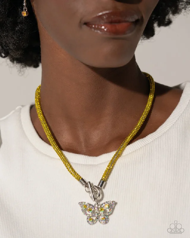 celestial sun and moon earrings Paparazzi Necklace ~ On SHIMMERING Wings - Yellow