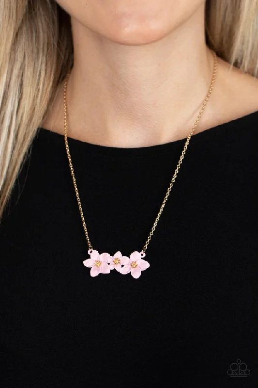 hammered gold disc necklace Paparazzi Necklace ~ Petunia Picnic - Pink