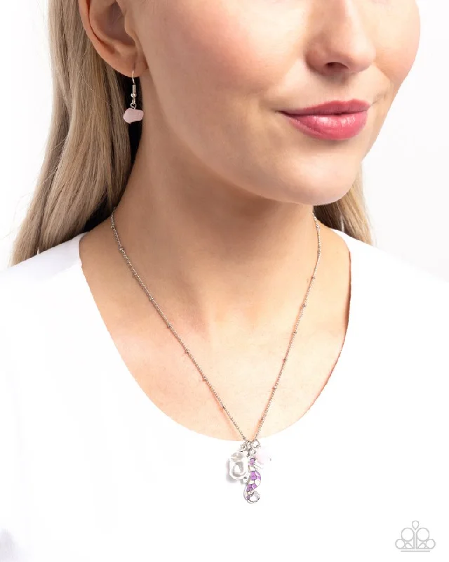 handcrafted silver cross pendant Paparazzi Necklace ~ Seahorse Shimmer - Purple