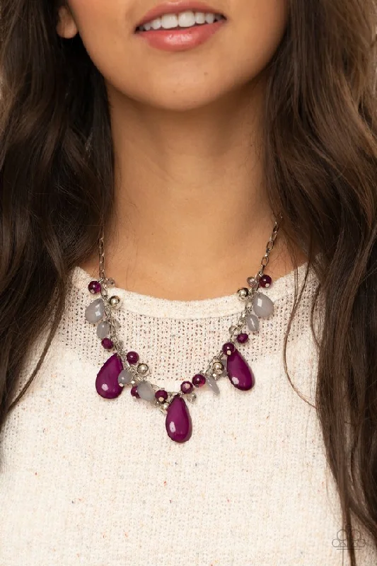 classic silver pearl earrings Paparazzi Necklace ~ Seaside Solstice - Purple