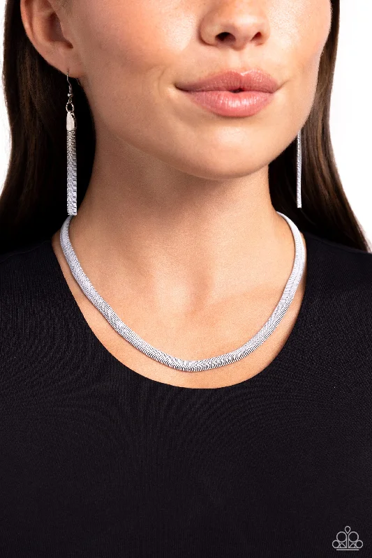 gold-plated snake chain bracelet Paparazzi Necklace ~ Spray Paint Sass - White