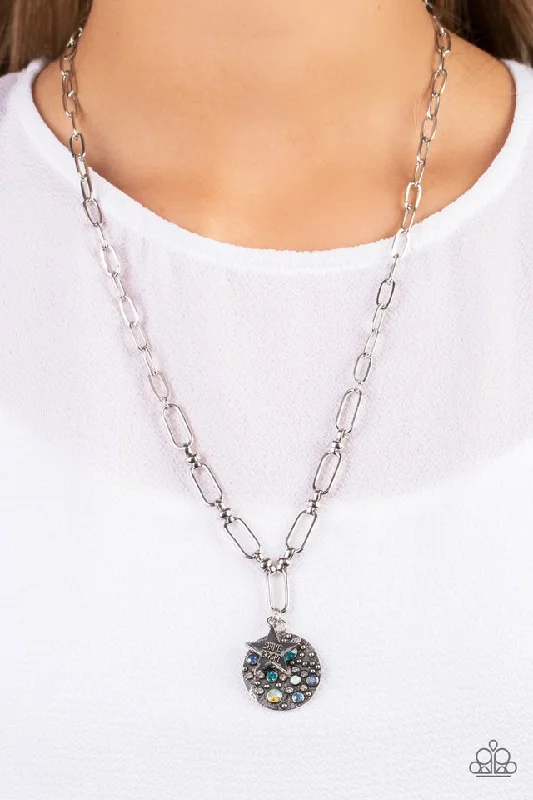 dainty snake ring gold Paparazzi Necklace ~ Stardust Saucer - Blue