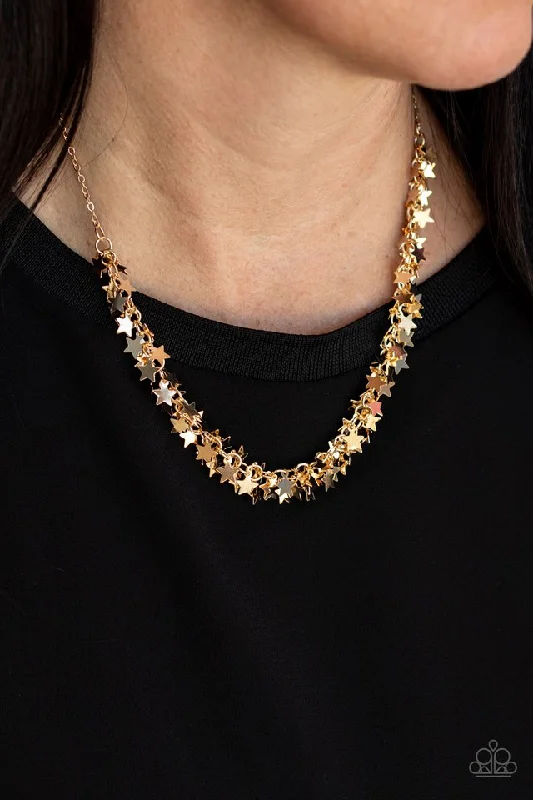 bold gothic skull necklace Paparazzi Necklace ~ Starry Anthem - Gold