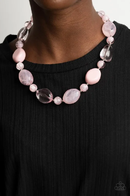 silver lotus flower earrings Paparazzi Necklace ~ Staycation Stunner - Pink