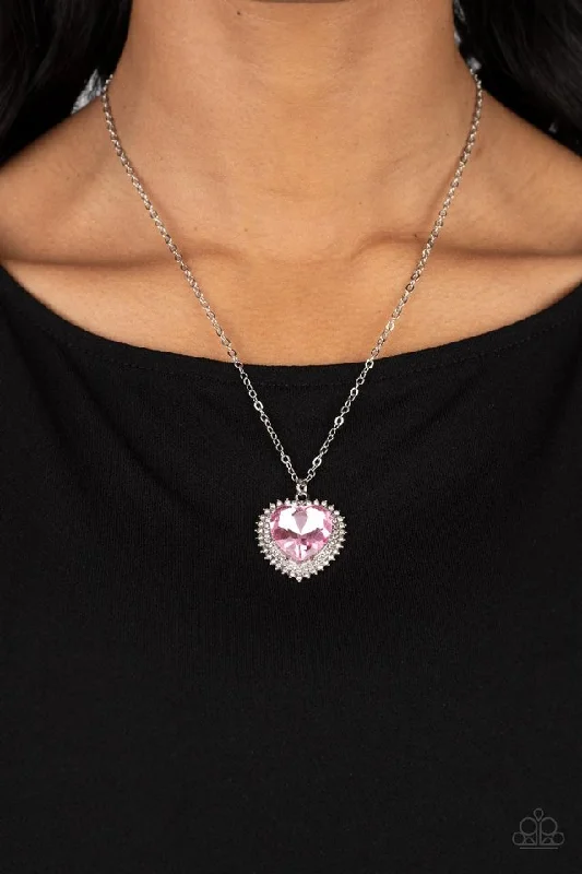 raw amethyst ring silver Paparazzi Necklace ~ Sweethearts Stroll - Pink
