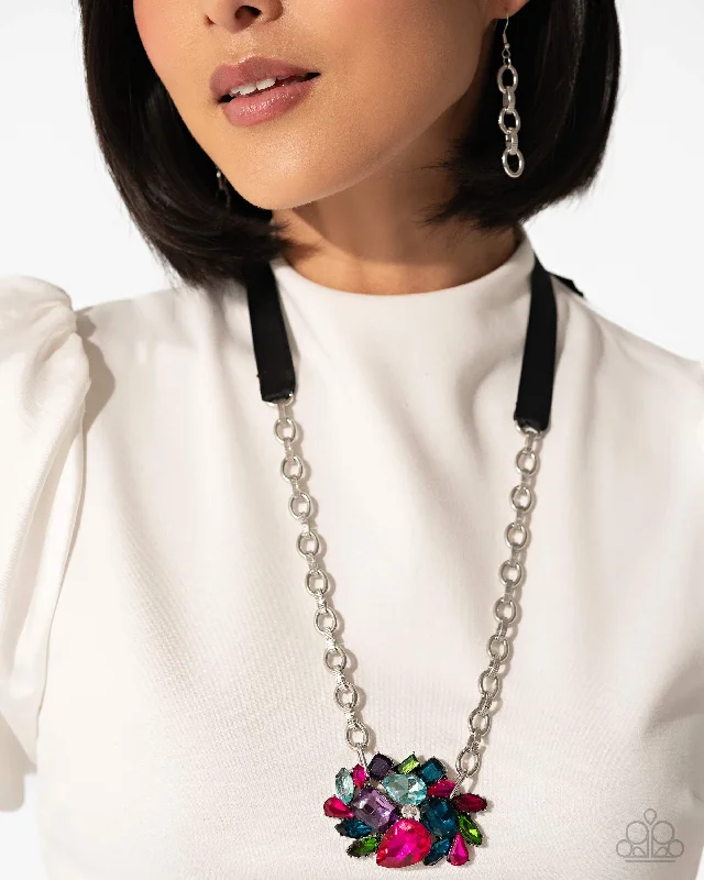 white gold necklace simple Paparazzi Necklace ~ Tantalizing Tapestry - Multi