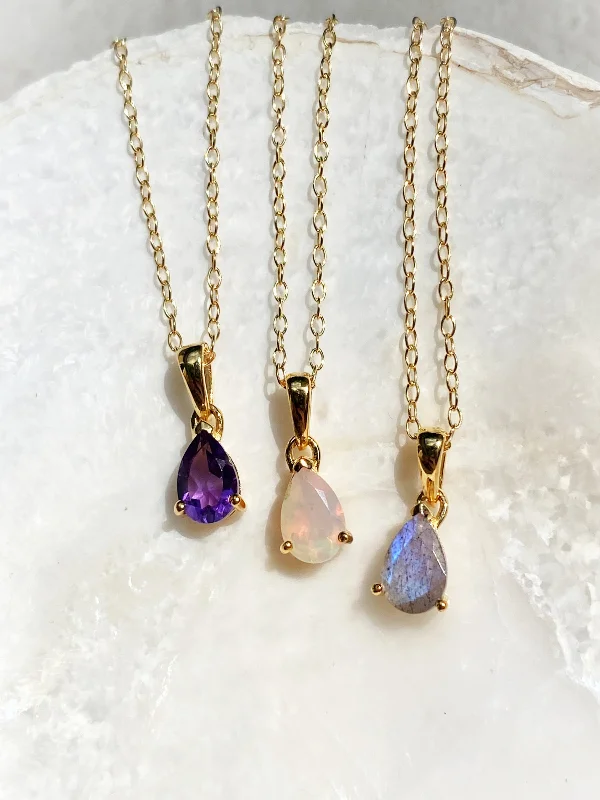 handmade copper wire ring Pear Cut Gemstone Necklace