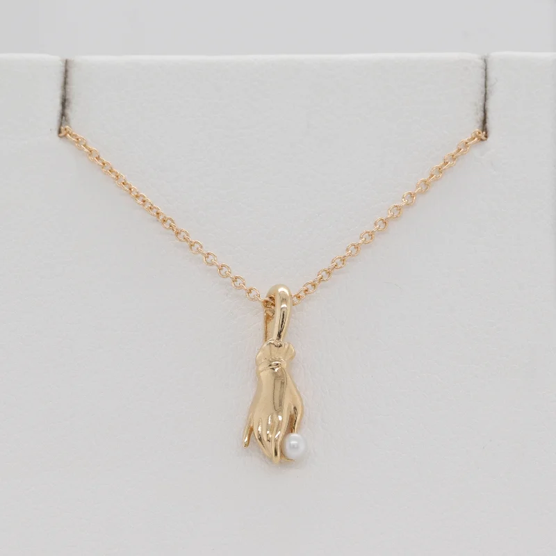 boho gold leaf ring Pearl Touch Necklace