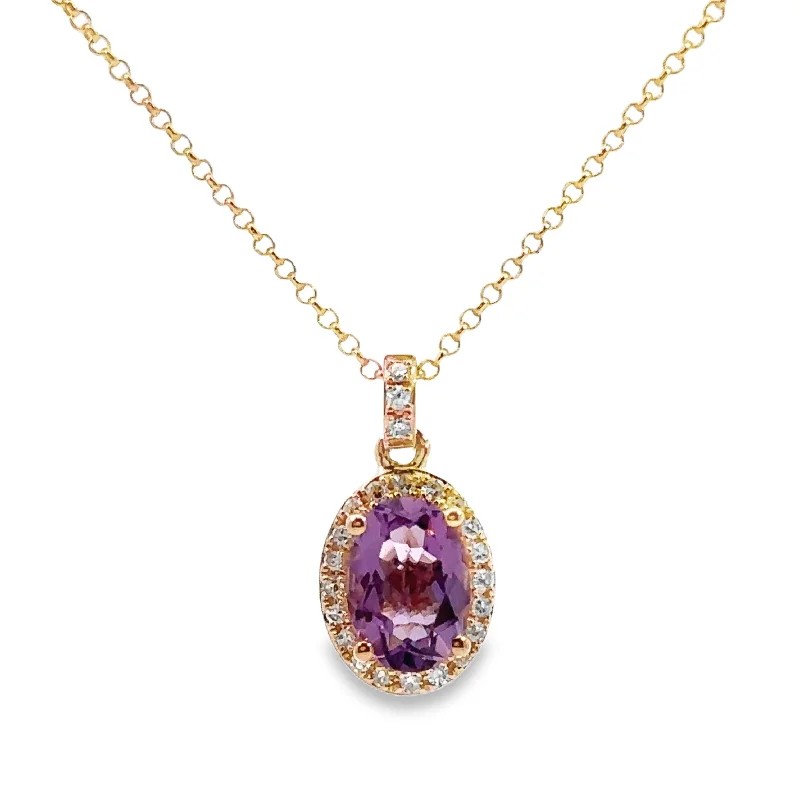 adjustable rope bracelet handmade Yellow Gold Amethyst and Diamond Halo Pendant
