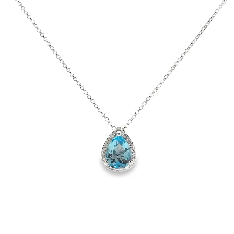 cubic zirconia tennis necklace White Gold Blue Topaz and Diamond Halo Pendant